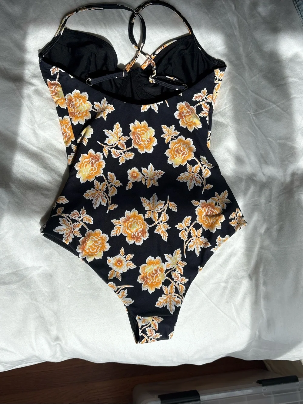 Auguste The Label Black One-Piece Bodysuit with Yellow Floral Print